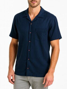 Quiksilver Waterman Collection Short Sleeve Button-Up | Size L | Navy Blue